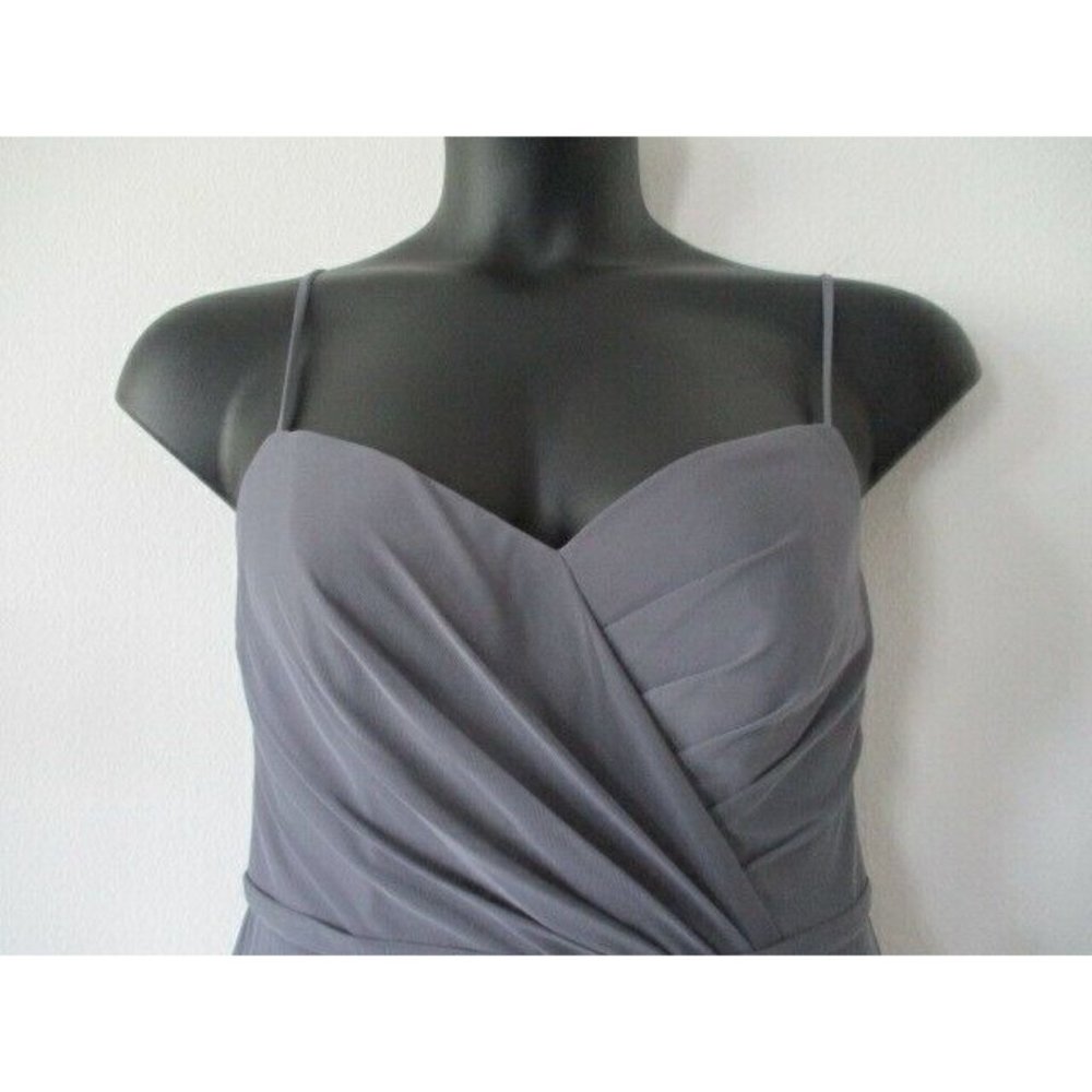 David's Bridal Womens Size 10 Gray Chiffon Prom Cocktail Dress Spaghetti Strap - Picture 2 of 11